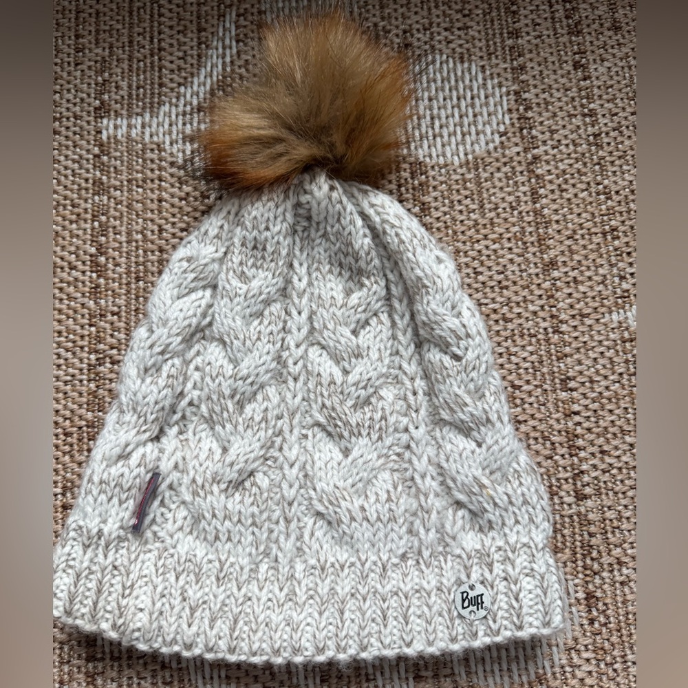 Buff Knitted Pom Pom Hat
